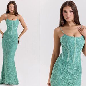 HOUSE OF CB 'Antonina' Jade Lace Corset Maxi Dress NWOT